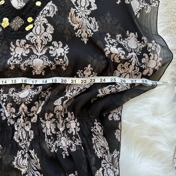 Sunny Leigh Tunic Cover Up Boho Beach Pool Flowy Black Gold Coins Resort Wear 1X - Picture 6 of 8